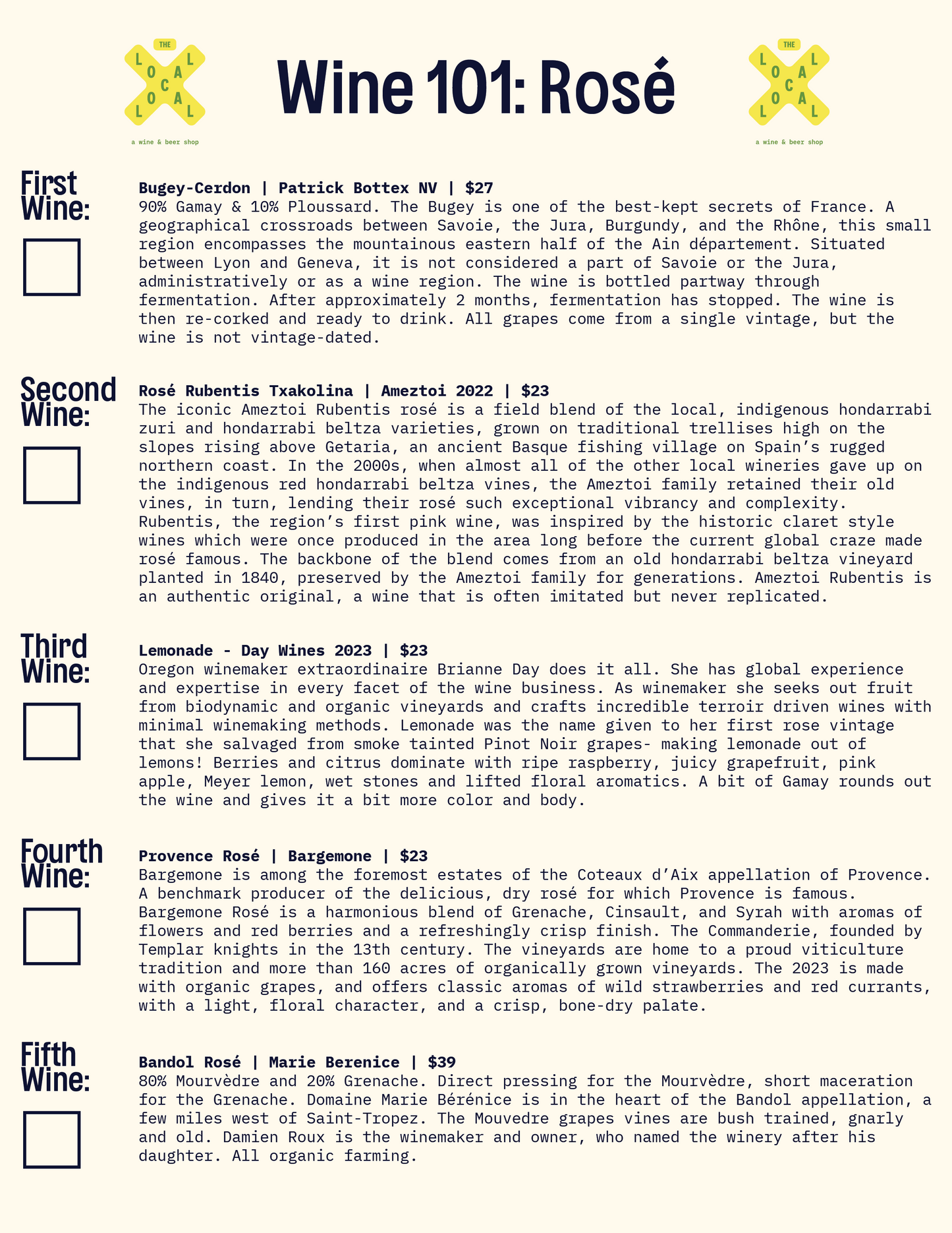 Wine 101: Rosé - 6pm-7:30pm - 4/25/24