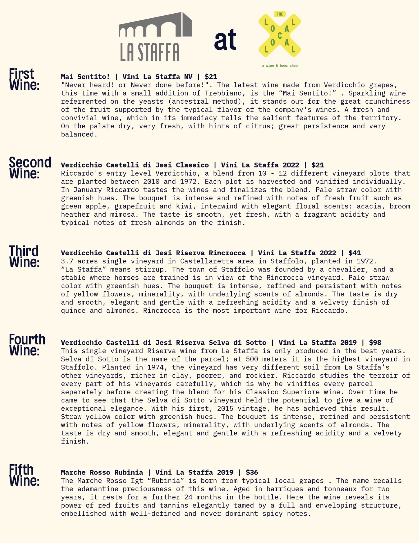 Meet The Winemaker: Riccardo Baldi of La Staffa Winery - 6pm-7:30pm - 5/16/24