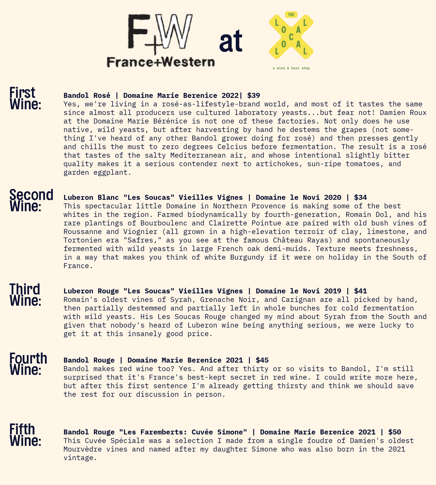 Wines of Southern France: Hosted by Lyle Railsback of France+Western - 6pm-7:30pm - 8/5/24