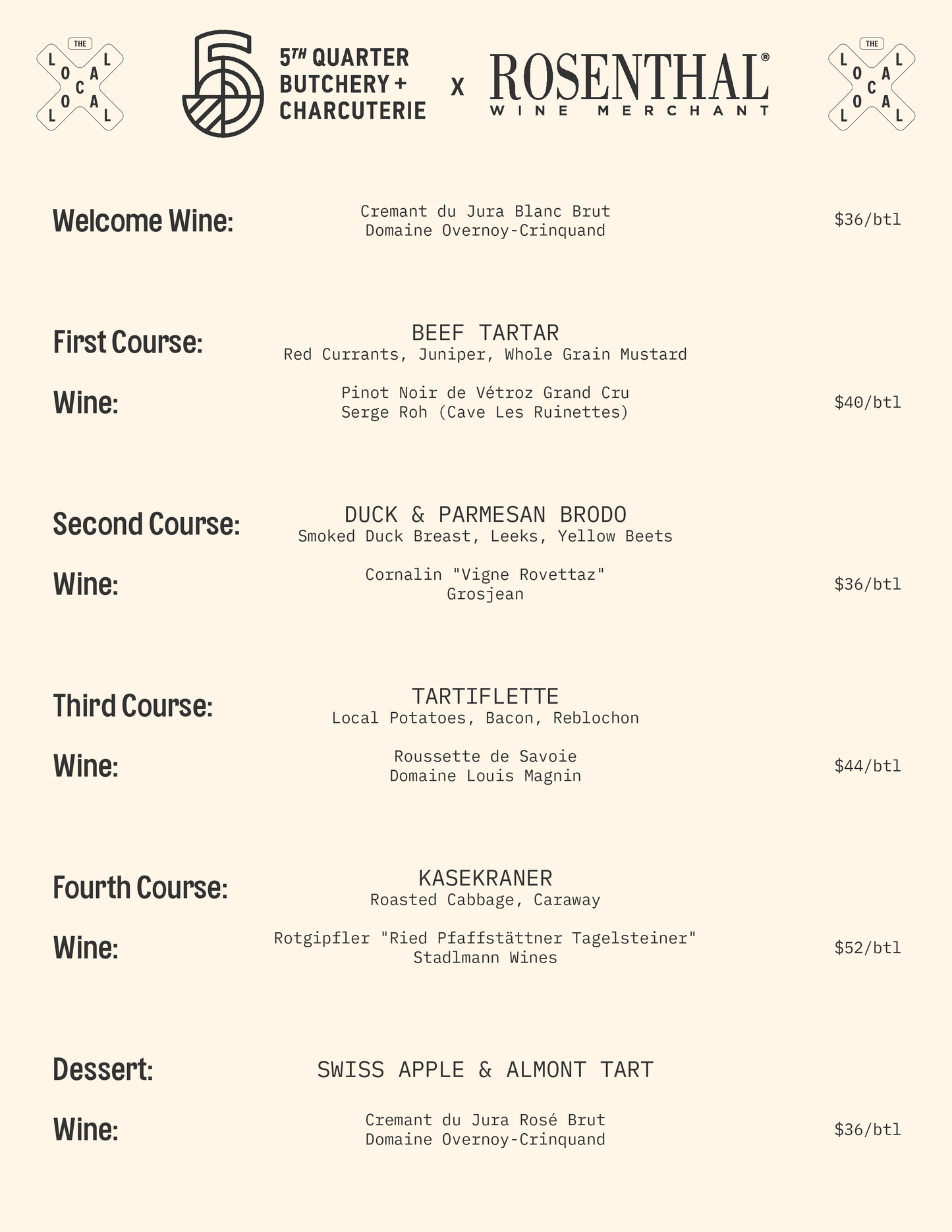 An Après-ski Dinner w/ Wine Pairings Hosted By: 5th Quarter & Rosenthal Wine Merchants - 6pm-7:30pm - 1/23/25