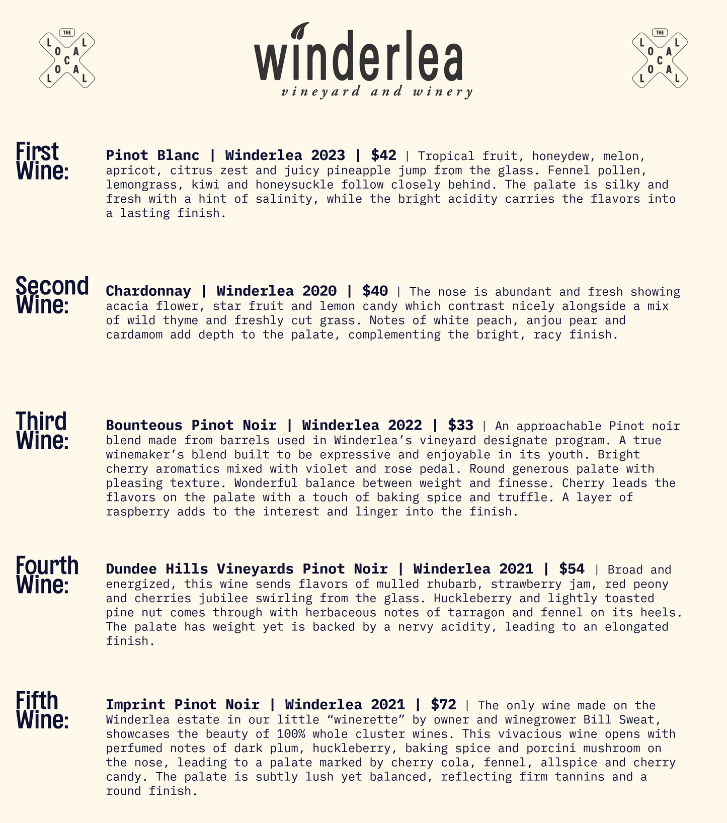 Meet The Winemakers: Donna Morris & Bill Sweat of Winderlea Vineyard and Winery - Willamette Valley Wines - 6pm-7:30pm - 6/2/25