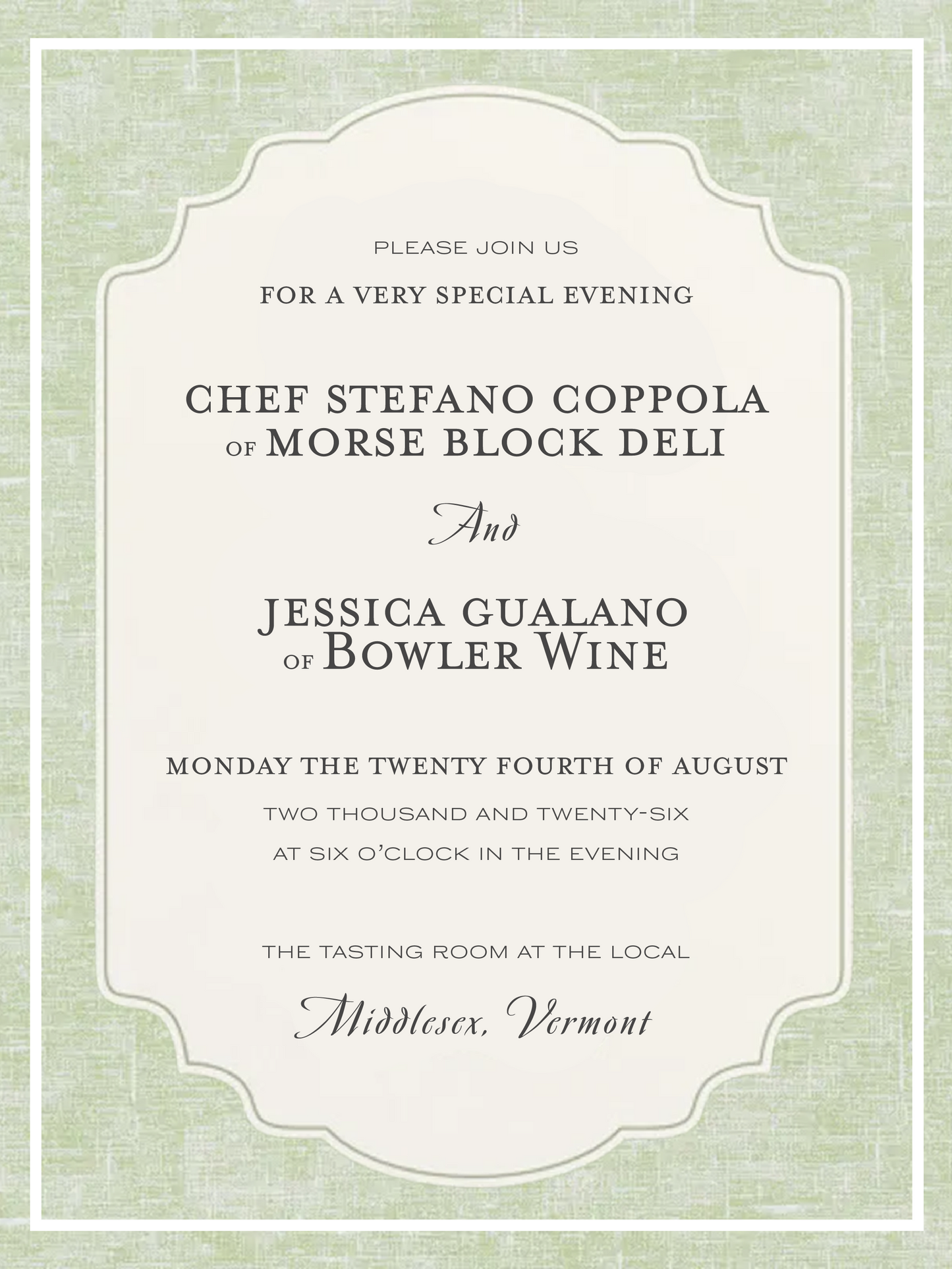 oh gosh, it's a bbq fancy feast! hosted by bowler wine & chef stefano coppola - 6pm-8pm - 8/24/26