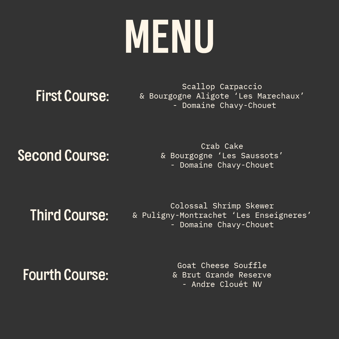 Food & Wine Pairing: Andy Landry of Nor' Easter Catering - 6pm-7:30pm - 9/16/24