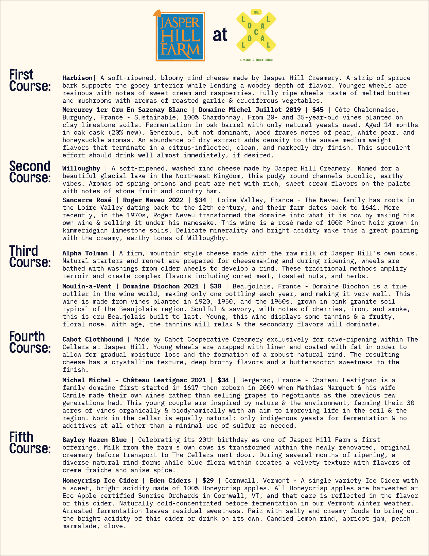 Jasper Hill Farm x The Local - 5pm-6:30pm - 8/21/23