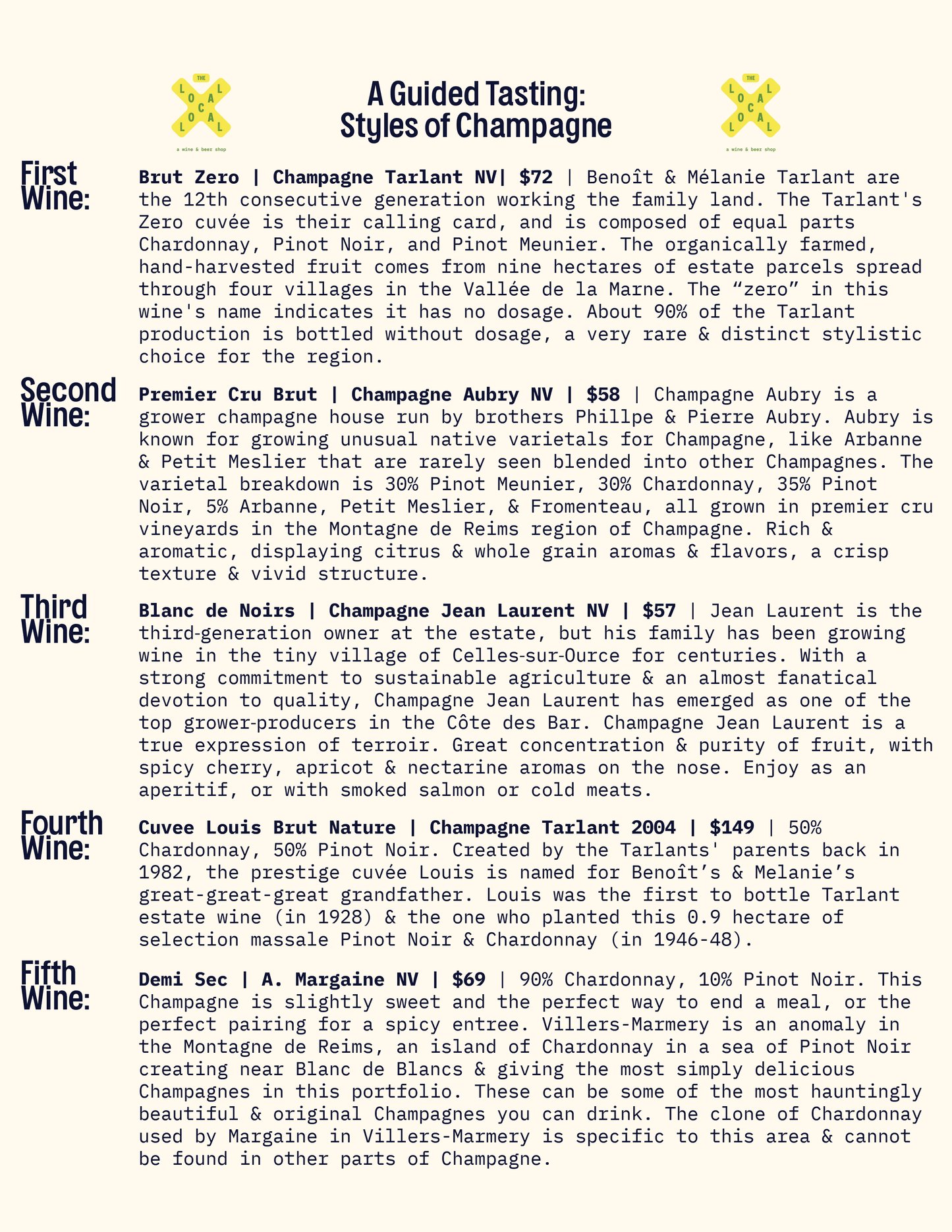 A Guided Tasting: The Styles of Champagne - 6pm-7:30pm - 12/8/23