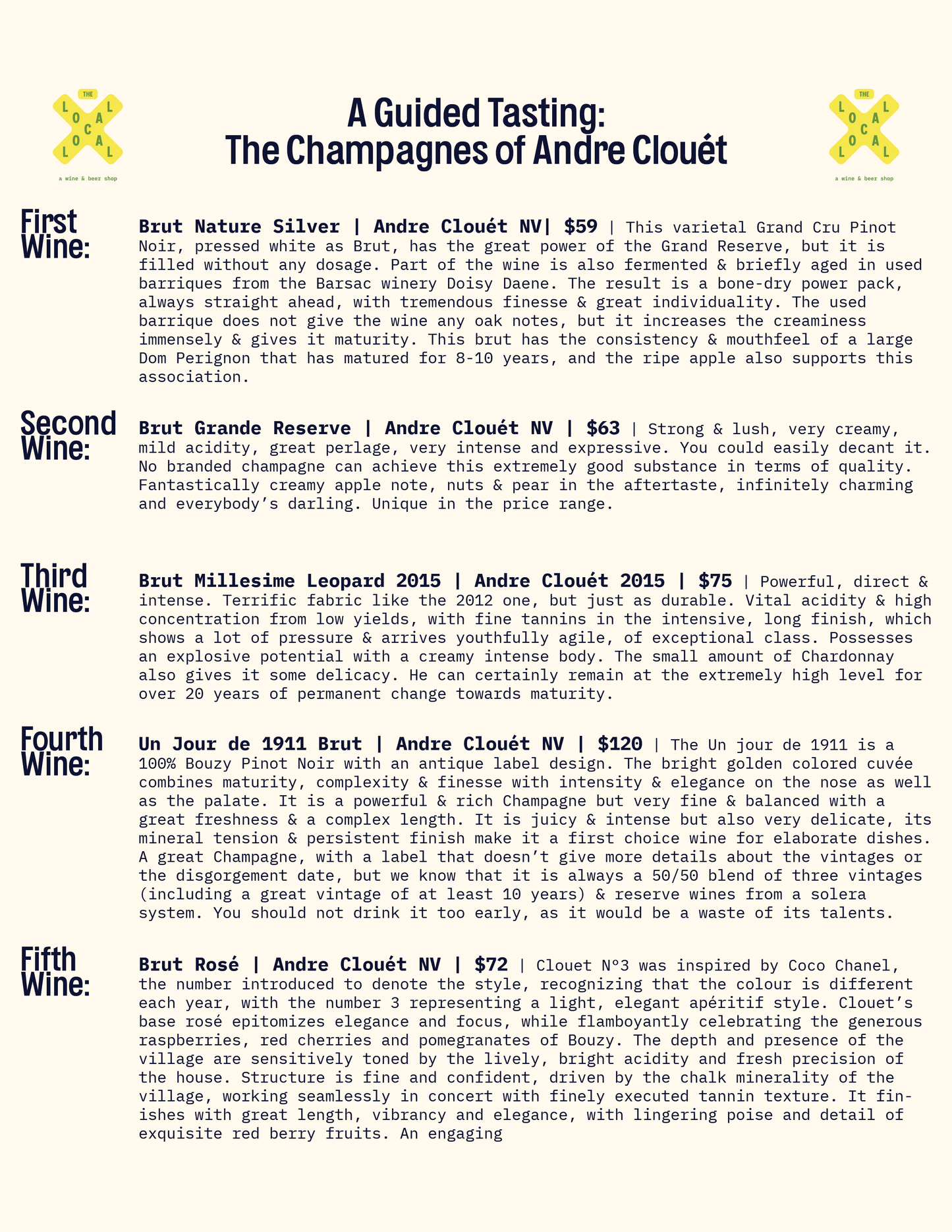 A Guided Tasting: The Champagnes of Andre Clouét - 6pm-7:30pm - 12/14/23