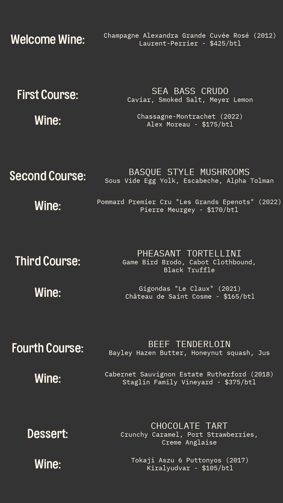 FUNDRAISER: A 5 Course Dinner w/ Wine Pairings Hosted By: 5th Quarter & Master Sommelier David Keck - 6pm-8pm - 12/4/25