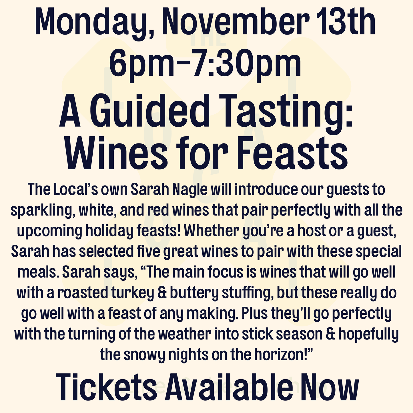 A Guided Tasting: Wines for Feasts - 6pm-7:30pm - 11/13/23