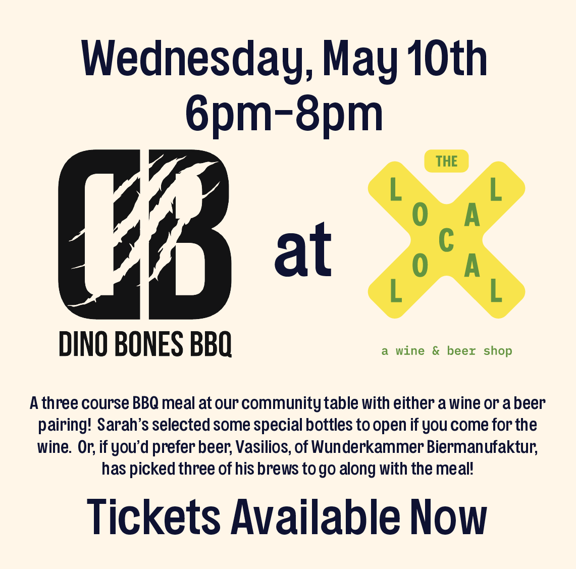 Dino Bones BBQ x The Local - 6pm-8pm - 5/10/23